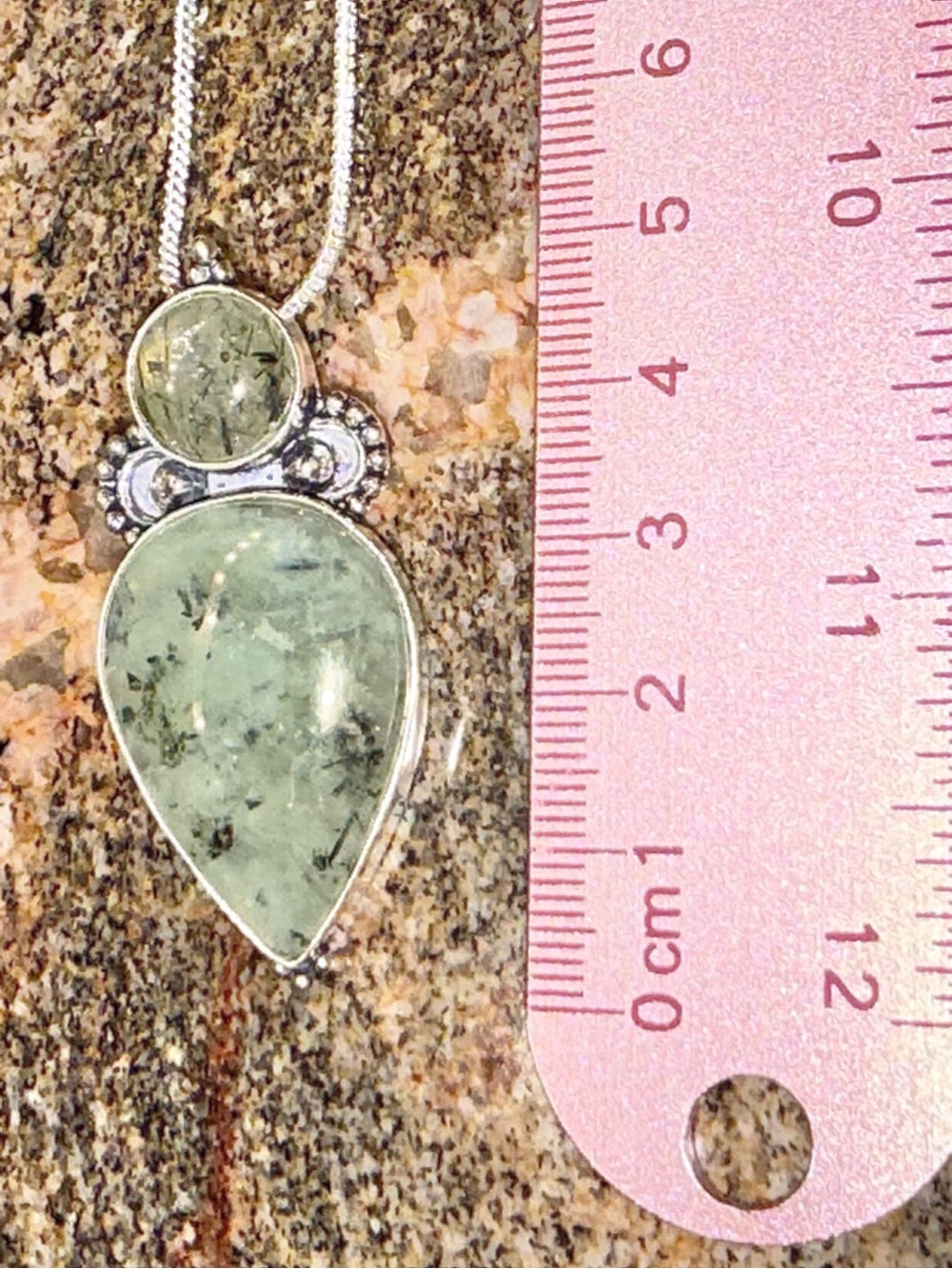 Moss Prehnite Southwest Styled Silver Artisan Necklace 17” (Mint to Olive Green) - Picture 4 of 7
